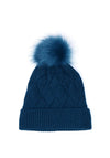 POM Cable Knit Bobble Hat, Teal Blue