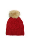 POM Diamond Knit Bobble Hat, Deep Red