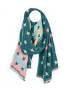 POM Reversible Star Print Scarf, Pink & Teal