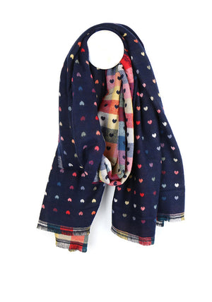 POM Reversible Jacquard Heart Scarf, Navy