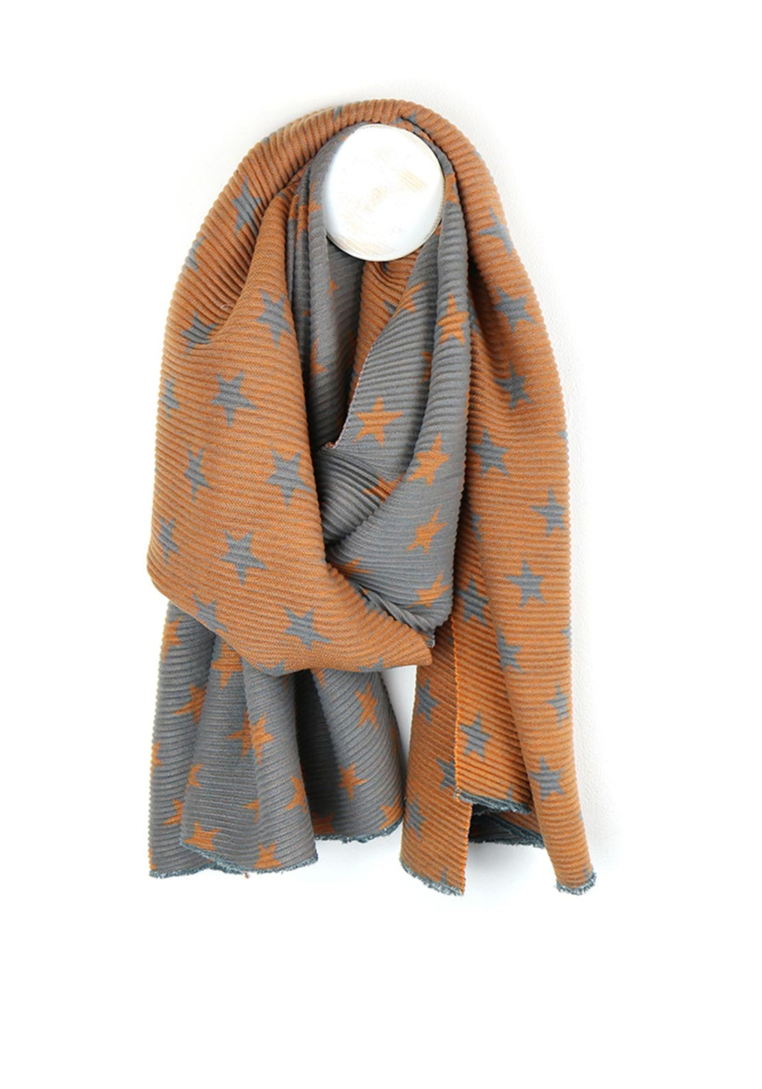 POM Reversible Pleated Star Print Scarf, Orange & Grey
