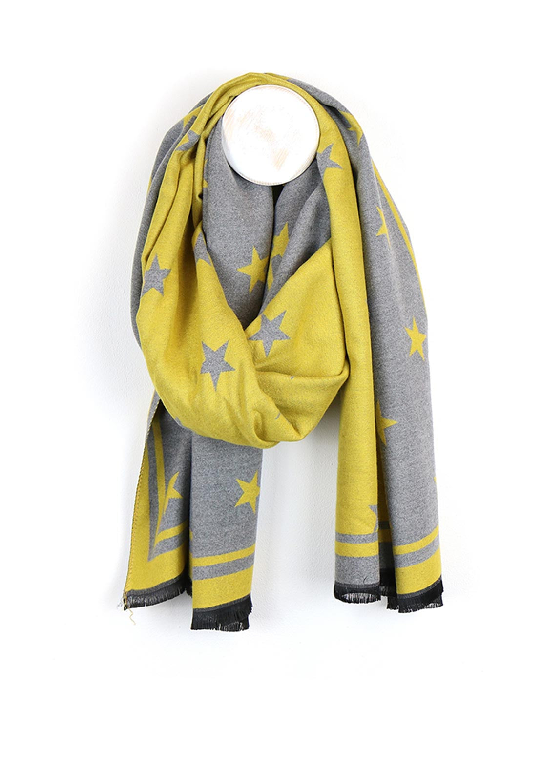 POM Reversible Star Print Scarf, Yellow & Grey