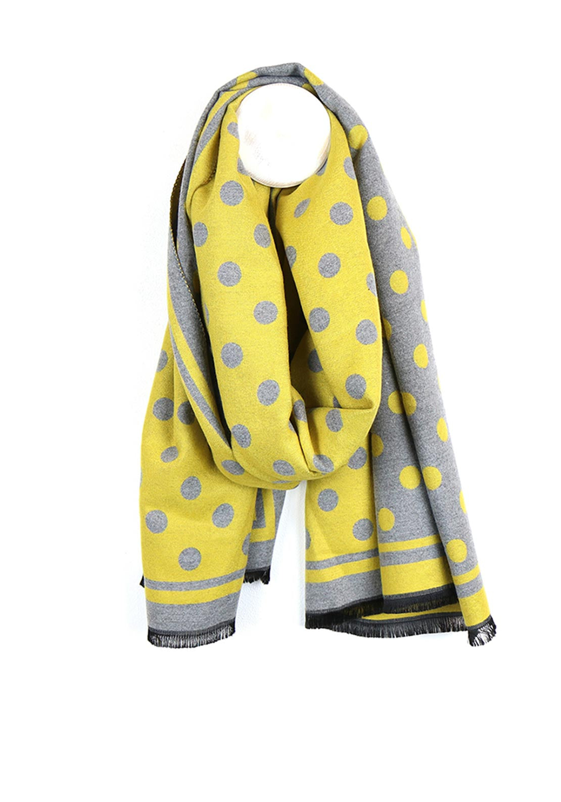 POM Reversible Dot Print Scarf, Yellow & Grey