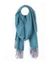 POM Chevron Scarf with Fringe, Teal Blue & Grey