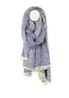 POM Zebra Print Scarf with Fringe, Blue