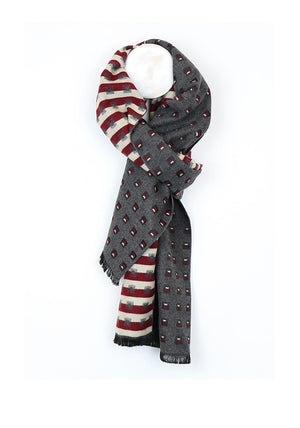 POM Mens Square Pattern Print Scarf, Grey Multi