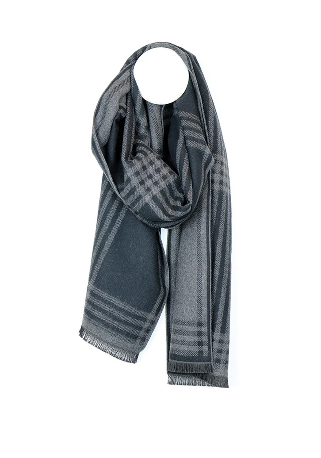 POM Mens Checked Grey Scarf