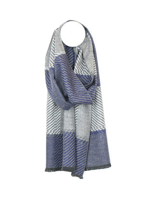 POM Mens Block Herringbone Striped Scarf, Blue