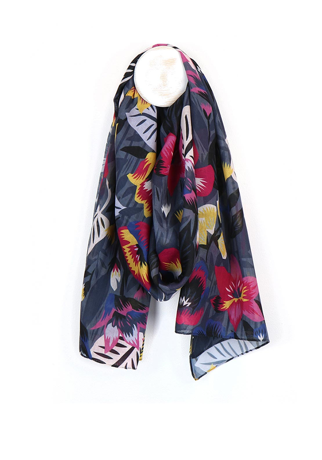 POM Forest Flower Print Scarf, Grey Multi