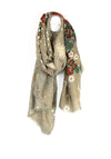 POM Floral Pattern Scarf, Taupe Multi