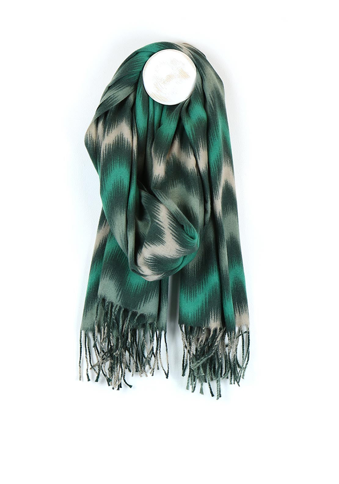 POM Zig-Zag Stripe Pattern Scarf, Green