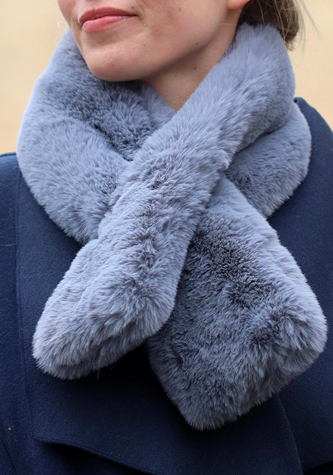 POM Faux Fur Scarf, Grey