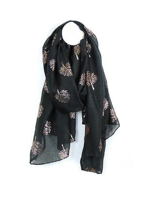 POM Rose Gold Tree Pattern Scarf, Black