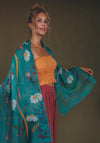 Powder Summer Meadow Linen Print Scarf, Teal Multi