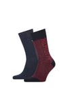 Tommy Hilfiger Mens 2 Pack Rib Logo Socks, Navy Red