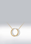 9 Carat Gold Two-Tone CZ Double Circle Necklace, Gold & Silver