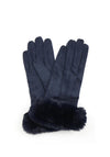 POM Suede Effect with Faux Fur Cut-Off Gloves, Navy
