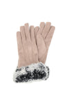 POM Suede Effect with Faux Fur Cut-Off Gloves, Camel