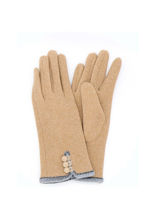 POM Button Detail Gloves, Camel