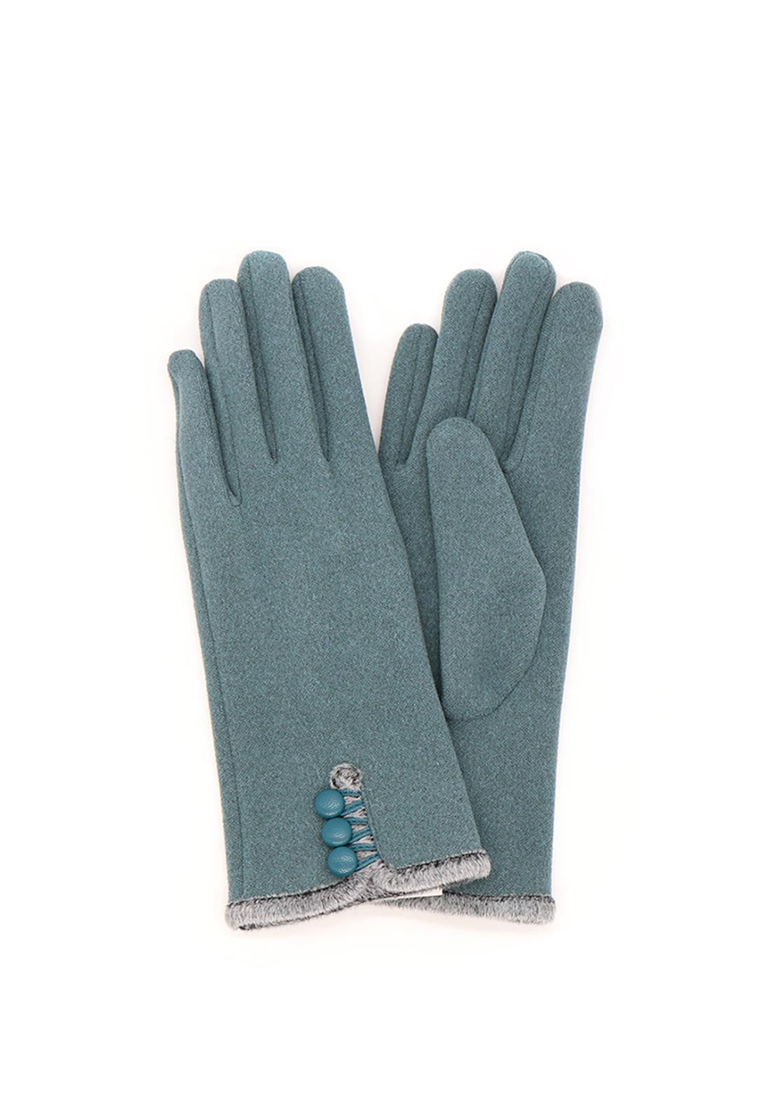 POM Button Detail Gloves, Teal