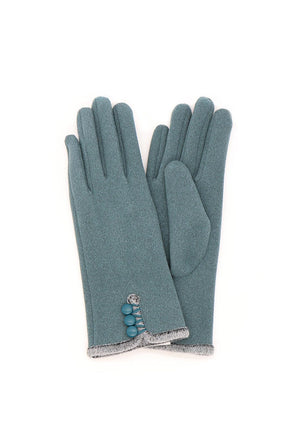 POM Button Detail Gloves, Teal