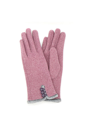 POM Button Detail Gloves, Pink