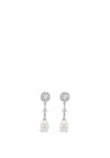 Absolute CZ Halo Pearl Drop Earrings, Silver