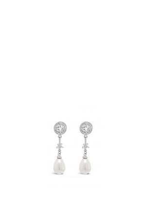 Absolute CZ Halo Pearl Drop Earrings, Silver