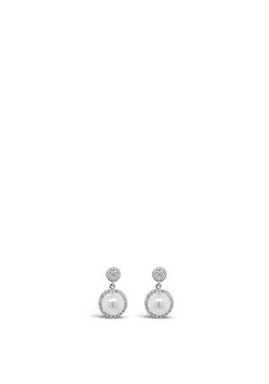 Absolute CZ Pave Drop Pearl Earrings, Silver
