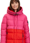 Betty Barclay Colour Block Long Puffer Coat, Pink & Red