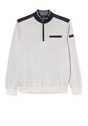 Bugatti Troyer Half Zip Sweatshirt, Ecru & Navy