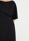 Birelin Button Pleated Chiffon Midi Dress, Black