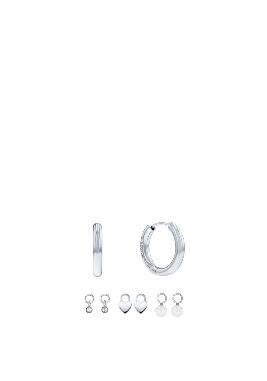 Calvin Klein Huggie Hoop Charm Set, Silver