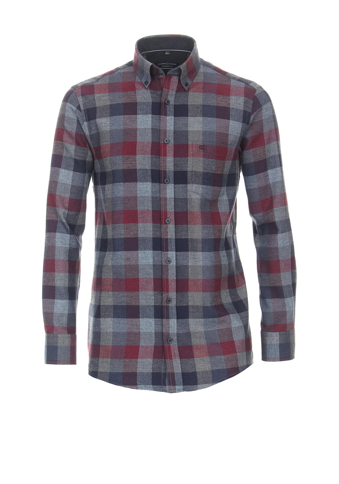 Casa Moda Check Long Sleeve Shirt, Light Lobster