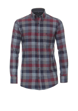 Casa Moda Check Long Sleeve Shirt, Light Lobster