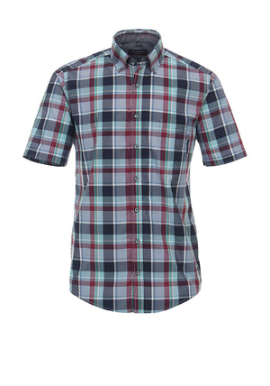 Casa Moda Check Short Sleeve Shirt, Wine Multi