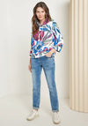 Cecil Floral Print Pullover, White & Blue Multi