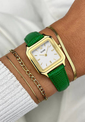 Cluse Gracieuse Petite Croc Strap Watch, Gold & Green