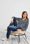 Cecil Multi Letter Print Blouse, Deep Blue