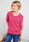 Cecil Striped Elasticated Hem Top, Fresh Pink