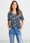 Cecil Abstract Print Light Top, Navy & White
