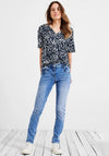Cecil Abstract Print Light Top, Navy & White