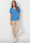 Cecil Rounded V Neck T-Shirt, Marina Blue