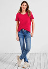 Cecil Rounded V Neck T-Shirt, Strawberry Red