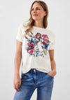 Cecil Sequin Floral Graphic T-Shirt, Vanilla White - McElhinneys