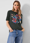 Cecil Sequin Floral Graphic T-Shirt, Easy Khaki