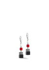 Coeur De Lion Iconic Precious Geocube Earrings, Silver & Red