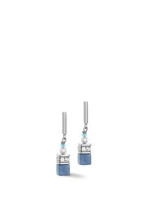 Coeur De Lion Geocube Pearl Fusion Earrings, Silver & Blue