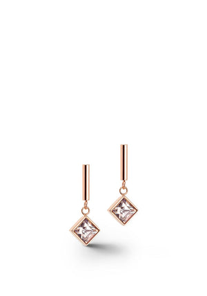Coeur De Lion Brilliant Square Earrings, Rose Gold & Beige