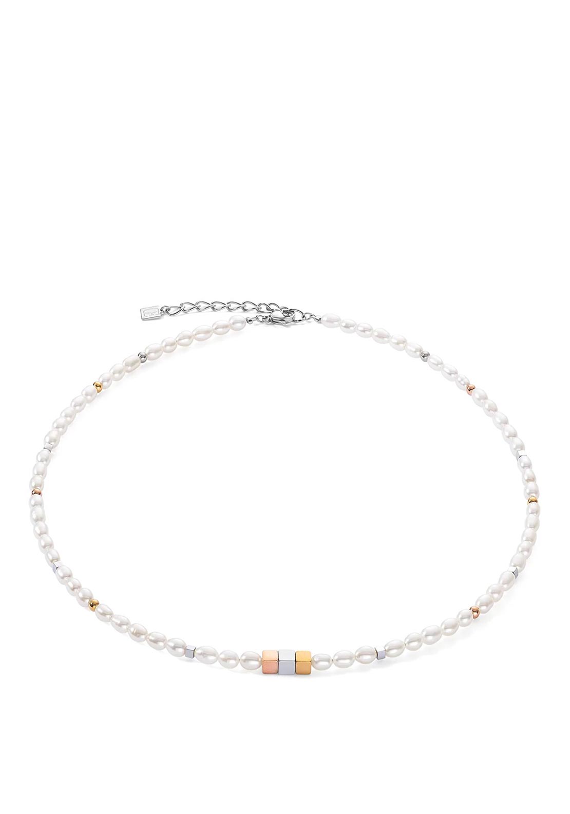Coeur De Lion Trilogy Cube & Oval Pearl Necklace, Silver